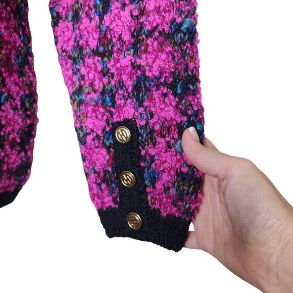 Vintage 80s Peruvian Connection Preppy Cardigan Sweater Womens S Purple Check Br - Picture 5 of 6